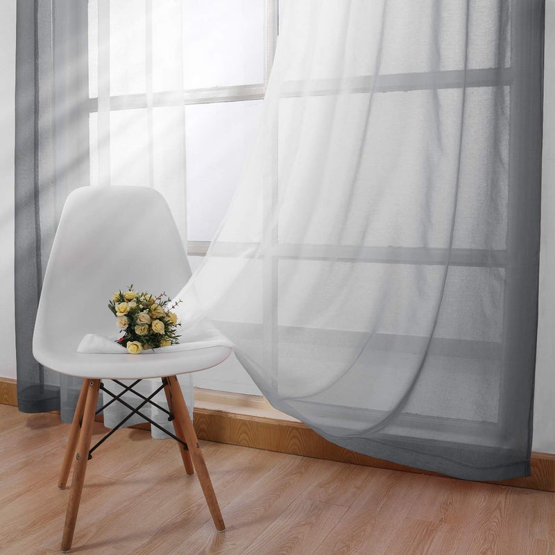 DWCN Grey Faux Linen Ombre Sheer Curtains - Semi Voile Gradient Grommet Top Curtains for Bedroom and Living Room, Set of 2 Window Curtain Panels, 52 x 84 Inches Long - Image 3